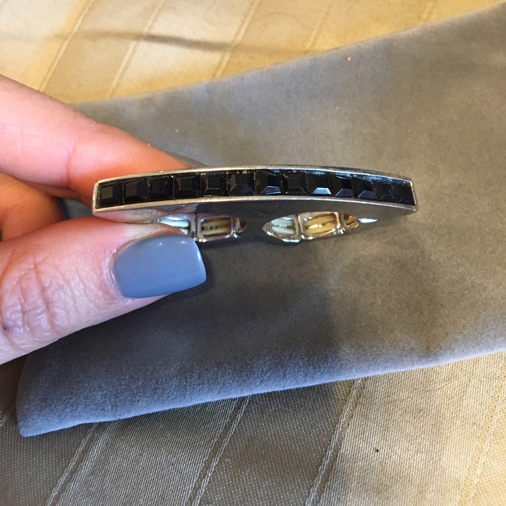 Two finger black and silver ring size 5